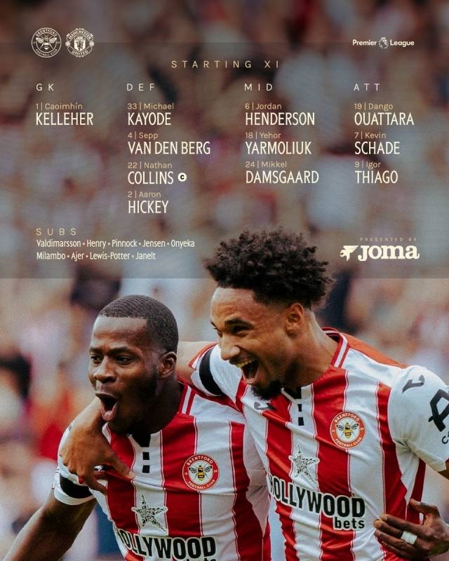 브렌트포드는 골키퍼 켈러허를 시작으로 히키-판덴베르흐-콜린스-카요데-야르몰류크-헨더슨-샤데-담스고르-당고-치아구가 선발 출전했다. 사진=브렌트포드 SNS