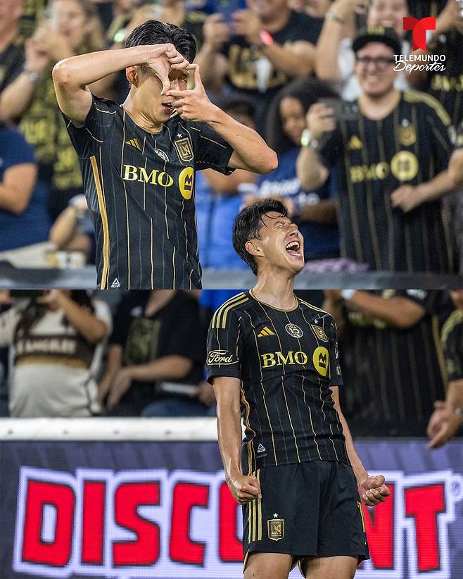 로스앤젤레스(LA)FC 손흥민이 28일 미국 미주리주 세인트루이스의 에너자이저 파크에서 열린 세인트루이스 시티SC와 2025 미국 프로축구 메이저리그사커(MLS) 정규리그 원정에서 골을 넣은 뒤 포효하고 있다. /사진=텔레문도 데포르테스 SNS 캡처