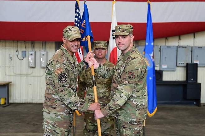 29일 전북 군산 미 공군기지에서 리퍼 무인공격기를 모체로 한 제431원정정찰대대 창설식이 열리고 있다.  출처 주한 미 공군 홈페이지