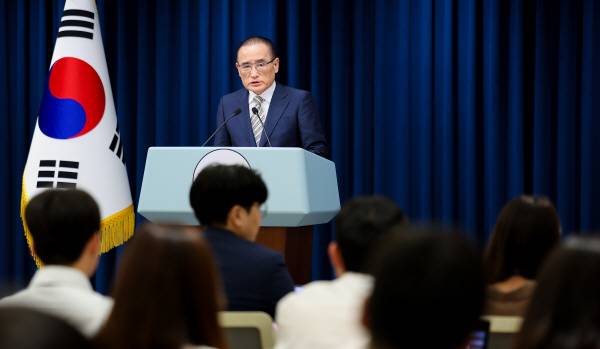 위성락 국가안보실장이 29일 용산 대통령실에서 이시바 시게루 일본 총리 방한 관련 브리핑을 하고 있다. 연합뉴스