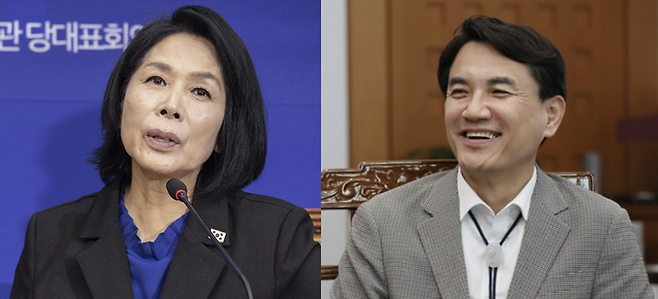 최민희 의원과&nbsp;김진태 강원도지사. 연합뉴스