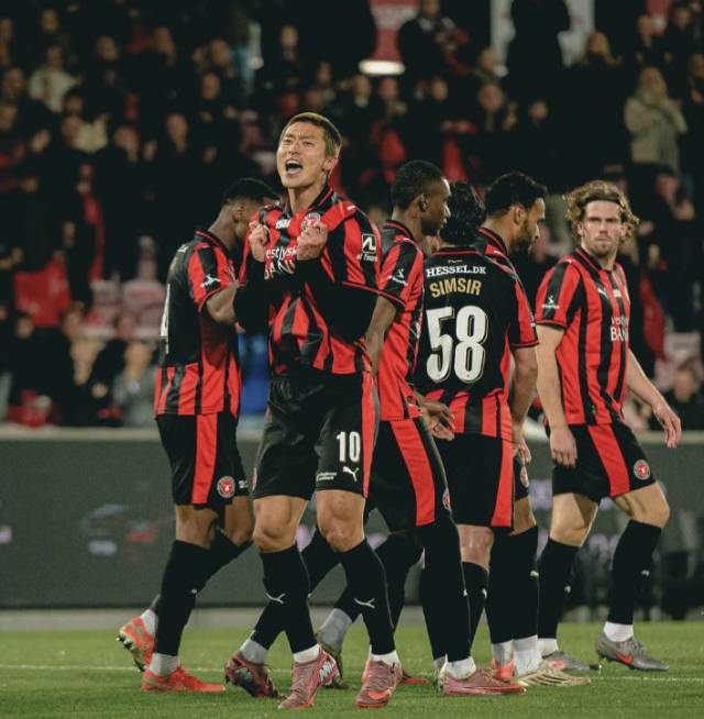 미트윌란의 조규성이 득점한 뒤 기뻐하는 모습. 미트윌란 SNS 제공