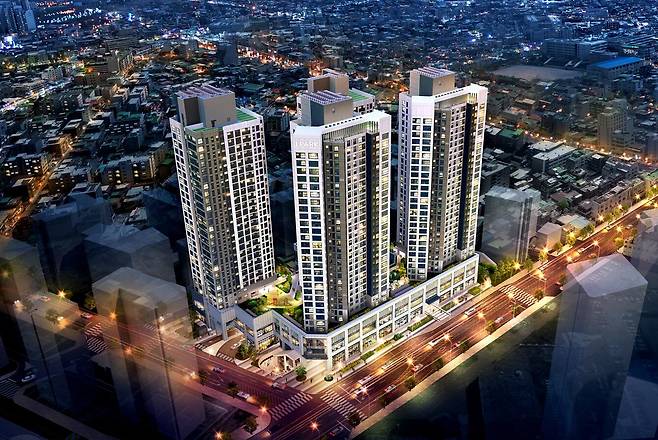 HDC현대산업개발이 분양에 나서는 '상봉 센트럴 아이파크'의 완공 후 예상 모습. 교통이 편리하고 주변에 생활 인프라 시설이 다양하게 갖춰져 있다. 공동 현관에 마련된 안면 인식 시스템 등 첨단 기술 기반의 스마트홈 특화 설계가 적용된 것도 특징이다. /HDC현대산업개발