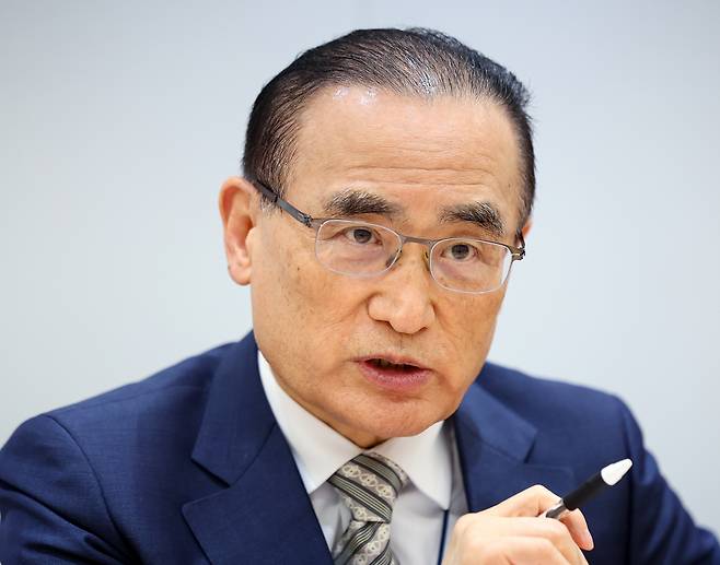 위성락 국가안보실장이 29일 용산 대통령실에서 진행된 출입 통신사 기자들과 인터뷰하고 있다. [연합]