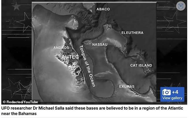 마이클 살라 박사가 UFO 기지가 있을 것으로 추정한 바하마 인근 대서양 지역. [데일리메일 갈무리]