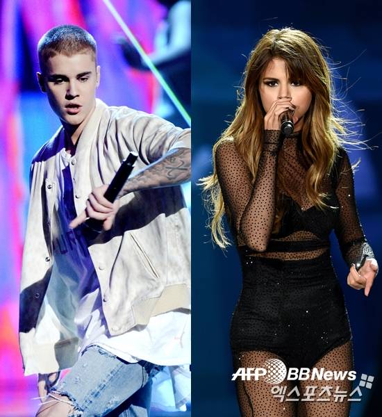 저스틴 비버(왼쪽), 셀레나 고메즈(오른쪽)