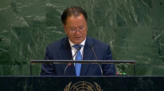 유엔총회 연설하는 김선경 북한 부상 [유엔 웹TV 화면 캡처. 재판매 및 DB 금지]