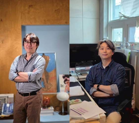 애니메이션 '나쁜계집애: 달려라 하니' 제작진 송원형 기획프로듀서(왼쪽)와 허정수 감독(오른쪽) [플레이칸 제공. 재판매 및 DB금지]