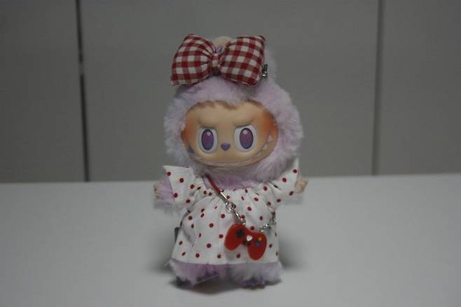 라부부에게 온라인 플랫폼을 통해 구입한 라부부 전용 옷을 입혀봤다. ⓒ데일리안 남가희 기자