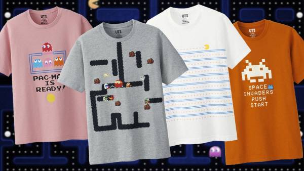타이토 레트로 게임 콜라보 세트. 팩맨, 디그더그, 스페이스 인베이더 티셔츠가 눈에 띈다