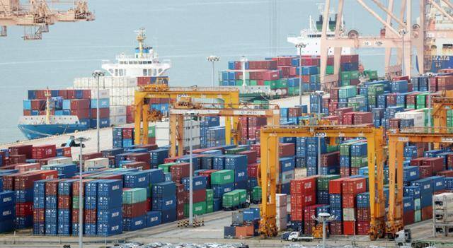 8월 26일 경기 평택시 포승읍 평택항에 수출용 컨테이너들이 쌓여있는 모습. 뉴스1