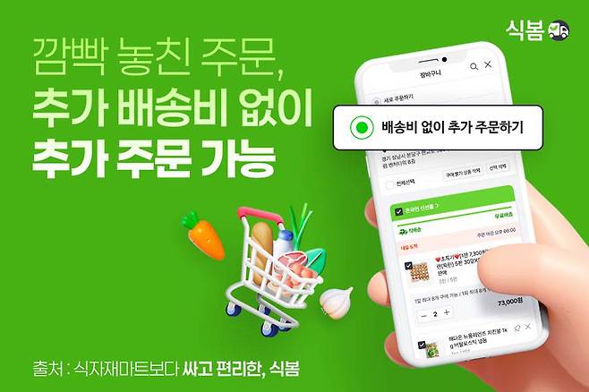 식봄, '추가 주문' 기능 도입… 배송 시작 전까지 추가 비용 없이 주문 가능 / 출처=마켓보로