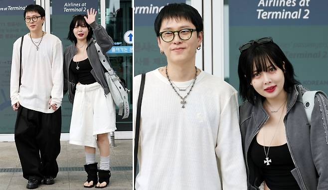 가수 현아(HyunA)와 용준형이 싱가포르 페스티벌 일정 차 30일 오후 인천국제공항을 통해 출국하고 있다. 2025.09.30 /사진=임성균 tjdrbs23@