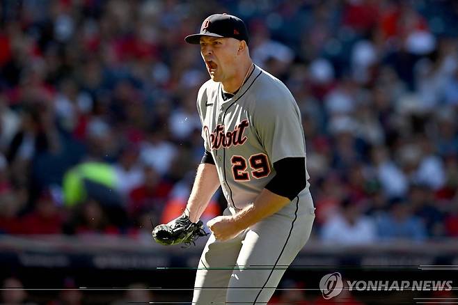 디트로이트 에이스 타리크 스쿠발의 포효 [게티이미지/AFP=연합뉴스]