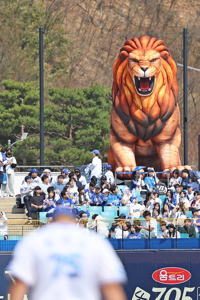 대구 삼성라이온즈파크 외야를 장식한 사자 모형. 삼성 제공