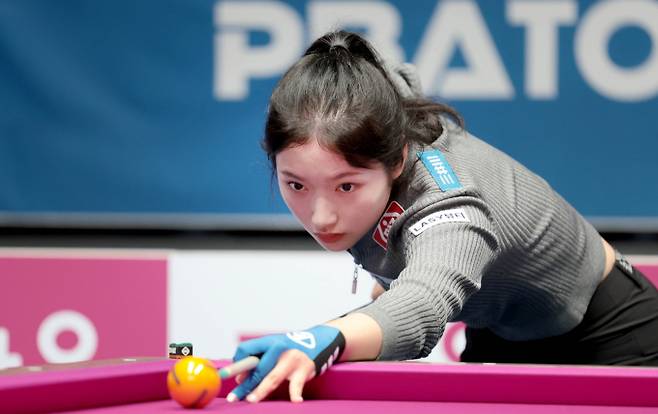 한지은이 서한솔을 꺾고 LPBA 5차 투어 16강에 진출했다. 사진은 LPBA에서 활약 중인 한지은의 모습. /사진=프로당구협회(PBA) 제공