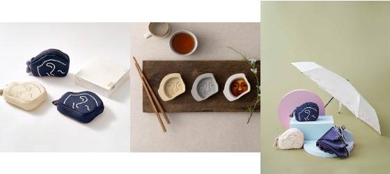 국립경주박물관의 지역 유물 특화상품들. 왼쪽부터 '신라의 미소' 파우치, 소스볼, 양우산. 사진 국립박물관문화재단