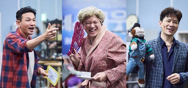 뮤지컬 '미세스 다웃파이어'에 출연하는 배우 황정민과 정성화, 정상훈./사진=샘컴퍼니