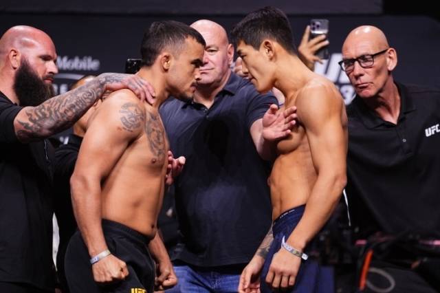 ‘K-맥그리거’ 유주상의 기분이 크게 나쁠 상황이 발생했다. 다니엘 산토스가 계체량 전까지 페더급 체중을 맞추지 못한 것이다. 사진=UFC 제공