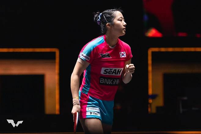 WTT 중국 스매시에 출전한 신유빈 [WTT 인스타그램 캡처. 재판매 및 DB 금지]