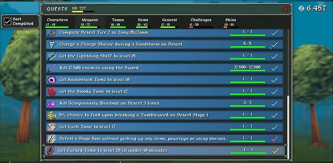 ▲ 237개의 퀘스트를 해금할 수 있는 게임
