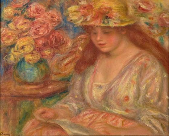 르누아르의 '노란 모자에 빨간 치마를 입은 앙드레(독서)'. 그림 속 모델인 앙드레 에슬렝은 르누아르의 둘째 며느리가 된다. 이건희컬렉션으로 미술관에 기증됐다. 사진 국립현대미술관