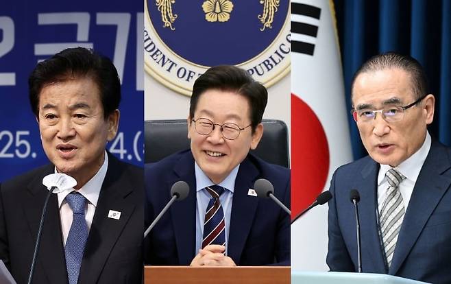 정동영 통일부 장관, 이재명 대통령, 위성락 대통령실 안보실장 / 사진=연합뉴스