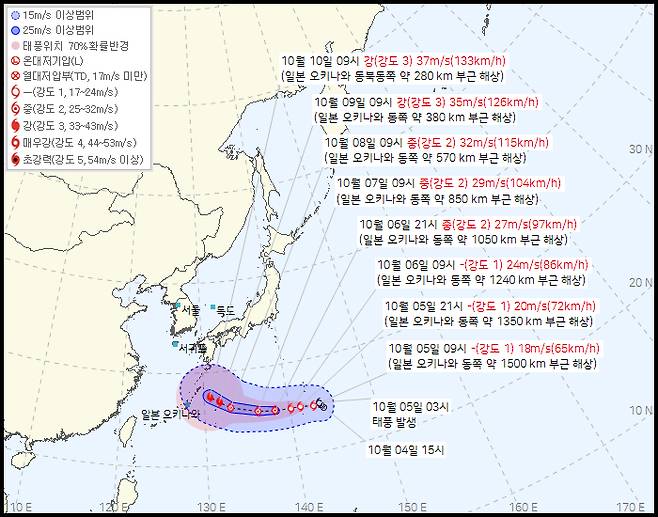 22호 태풍 '할롱' 예상 경로 [기상청 제공]