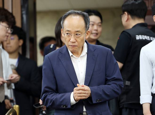 추경호 국민의힘 의원이 지난달 17일 서울 여의도 국회에서 열린 '기재부·금융위 조직 개편안 긴급 토론회'에 참석하고 있다./사진=뉴시스