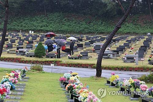 빗속 성묘 [연합뉴스 자료사진]