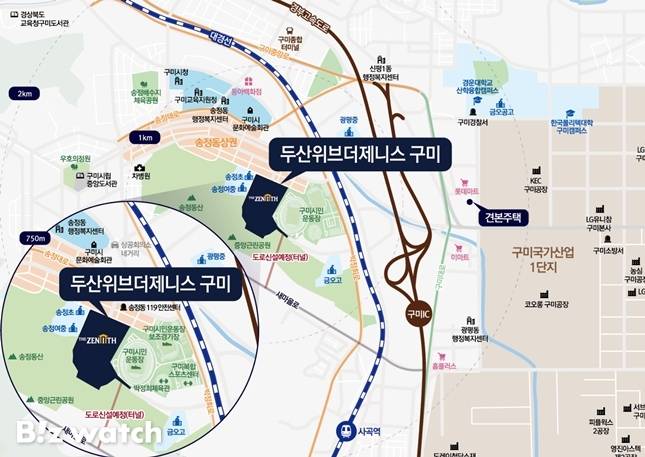 두산위브더제니스 구미 위치도./자료=두산건설