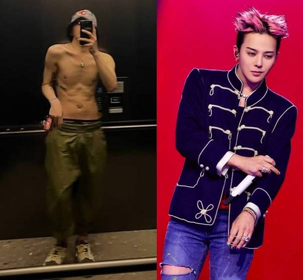 날렵한 몸매의 지드래곤이 직각 어깨와 식스팩 복근으로 감탄을 자아냈다. 사진=지드래곤 SNS