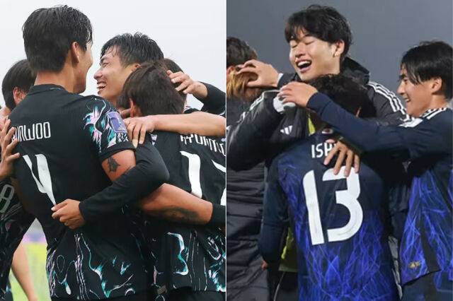 득점 후 기뻐하는 한국 선수들(왼쪽)과 일본 선수들. /FIFA 제공