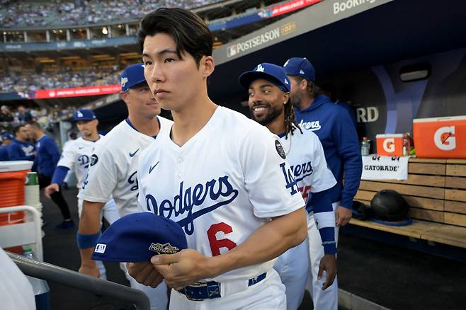 LA 다저스 김혜성이 포스트시즌 4경기에서 한 번도 그라운드를 밟지 못했다. Imagn Images연합뉴스