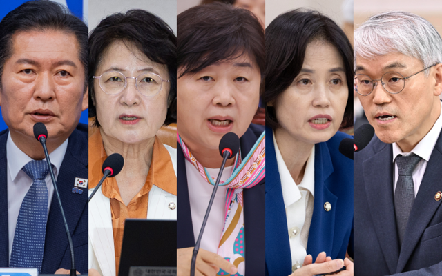 국회 법제사법위원회는 두 차례 '조희대 청문회'를 추진했지만 모두 조희대 대법원장이 불출석했다. 사진은 왼쪽부터 정청래 더불어민주당 대표, 추미애 국회 법제사법위원장, 서영교 민주당 의원, 박은정 조국혁신당 의원과 법사위 현안질의 법원 측 답변자로 출석한 천대엽 법원행정처장. 정다빈 기자, 뉴스1, 연합뉴스.