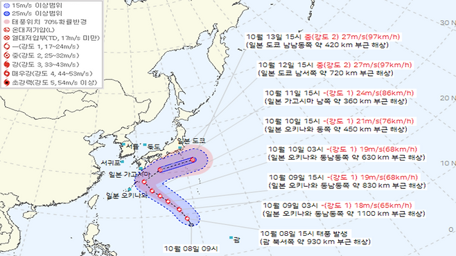 제23호 태풍 '나크리' 예상 이동경로 (사진, 기상청)