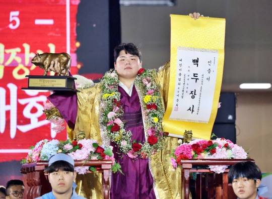 추석 백두장사 등극한 김민재. 사진[연합뉴스]