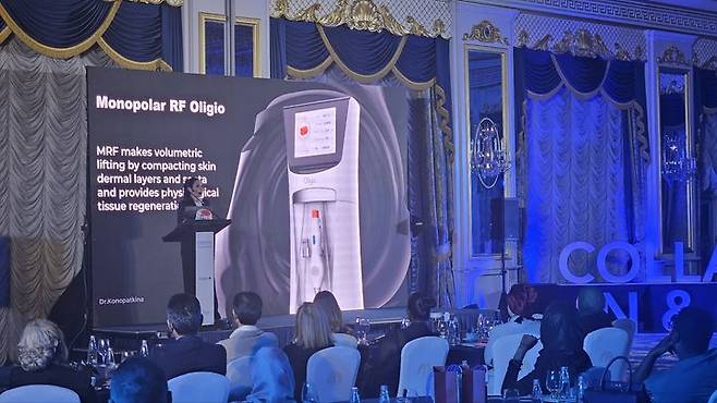 [서울=뉴시스] 지난해 11월 5일 피부미용 의료기기 제조기업 원텍은 중동 시장에 본격 진출하며 두바이에서 '올리지오'의 런칭 행사를 성황리에 마쳤다고 밝혔다. (사진=원텍 제공) 2024.11.05. photo@newsis.com *재판매 및 DB 금지