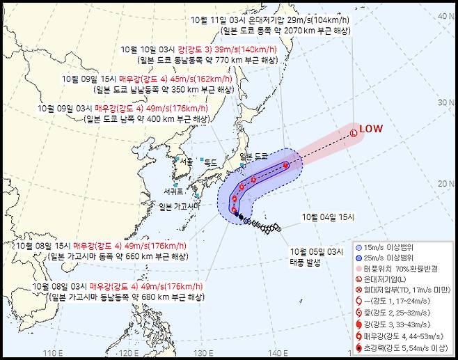 제22 호 태풍 할롱 예상경로 (8일 오전 4시 기준) [기상청 제공]