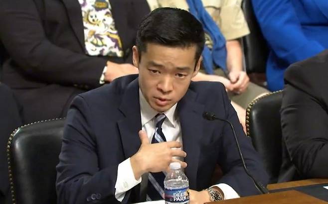 미국 국방부 인도·태평양 차관보로 지명된 존 노 동아시아 담당 부차관보가 7일(현지시간) 미 연방 상원 군사위원회의 인준 청문회에서 발언하고 있다. 연합뉴스