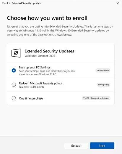 윈도우10 연장 보안 업데이트(ESU) (이미지=마이크로소프트)