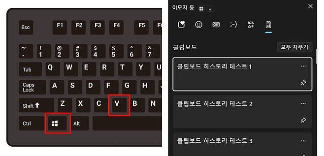 윈도우 키와 알파벳 V 키를 동시에 누르면 클립보드 히스토리 창이 열린다 / 출처=IT동아