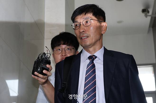 임기훈 전 국가안보실 국방비서관이 지난 8월8일 서울 서초구 채해병 특검팀에 참고인 신분으로 조사를 받기 위해 출석하고 있다. 권도현 기자