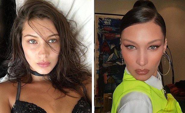미국의 유명 패션 모델 '벨라 하디드'의 여우눈 시술 전 후 모습. 사진=SNS, 데일리메일