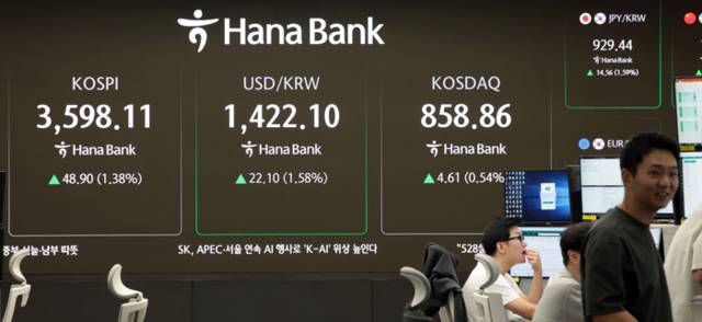 ▲ 10일 서울 중구 하나은행 딜링룸 현황판에 코스피 지수 등이 표시되고 있다. 연합뉴스