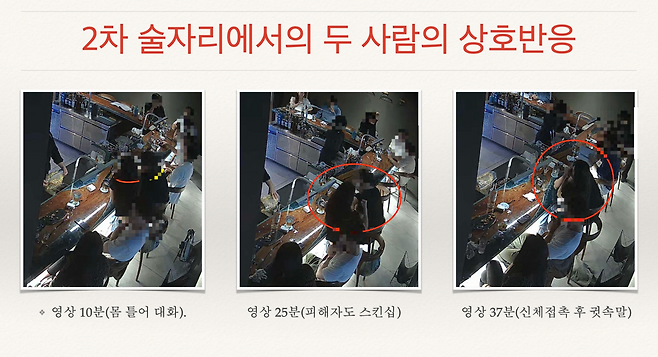 위스키바에서 벌어진 ‘성추행 사건’은 끝내 재판까지 이어졌다. 사진은 이 위스키바의 CCTV 영상 캡처. 영상이 판결에 결정적인 영향을 미친 것으로 보인다.  [A씨 측 제공]