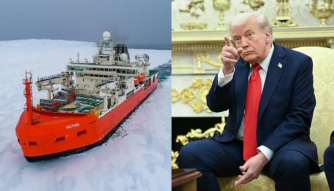 쇄빙선 자료사진과 도널드 트럼프 미국 대통령의 모습. AFP 연합뉴스