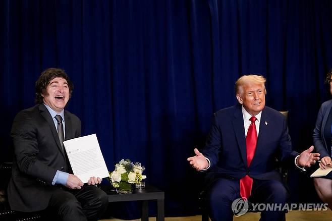 트럼프 미국 대통령과 밀레이 아르헨티나 대통령 [로이터 연합뉴스 자료사진. 재판매 및 DB 금지]