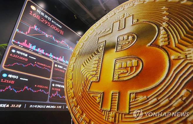 서울 빗썸라운지 강남본점 현황판 모습. [연합뉴스 자료사진]