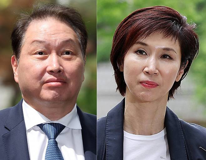 최태원 SK그룹 회장(왼쪽)과 노소영 아트센터 나비 관장. 2024.4.16/뉴스1